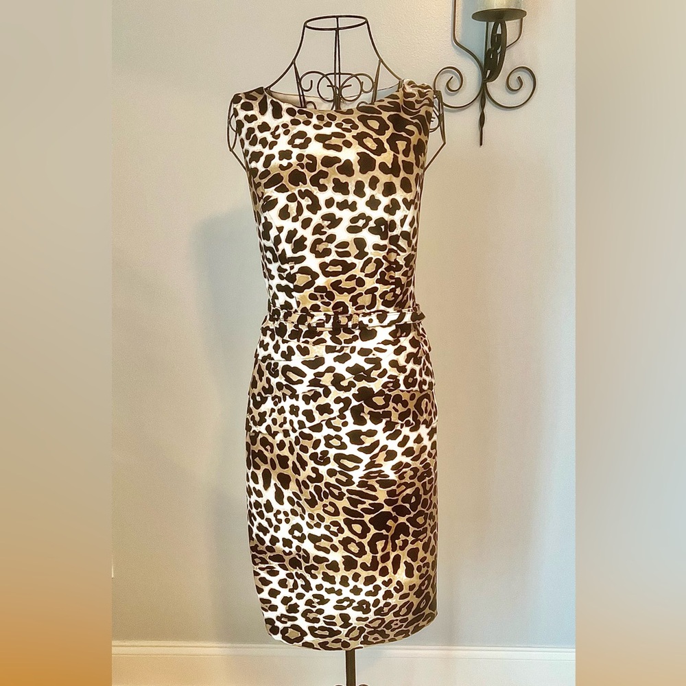 Cache Leopard Print Belted Sheath Dress Size 6 | Worn Once